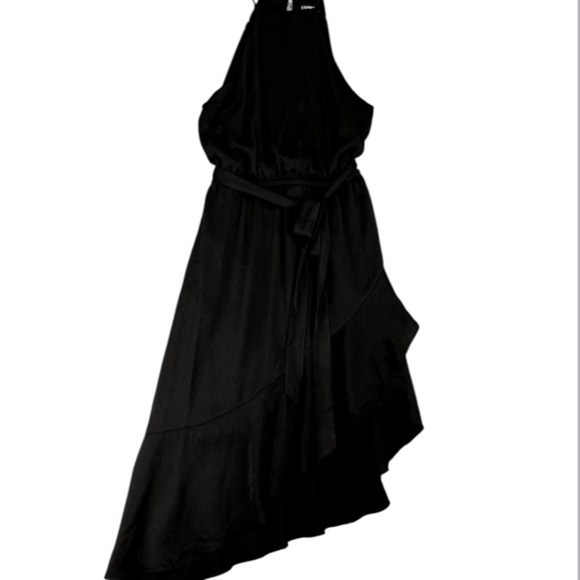 Express Asymmetric Hem Dress Women's Sz M Black Halter Ruffle Whimsigoth - Picture 11 of 11